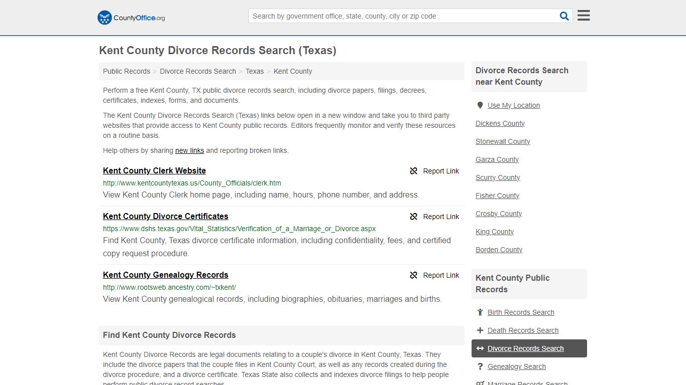 Divorce Records Search - Kent County, TX (Divorce Certificates & Decrees)